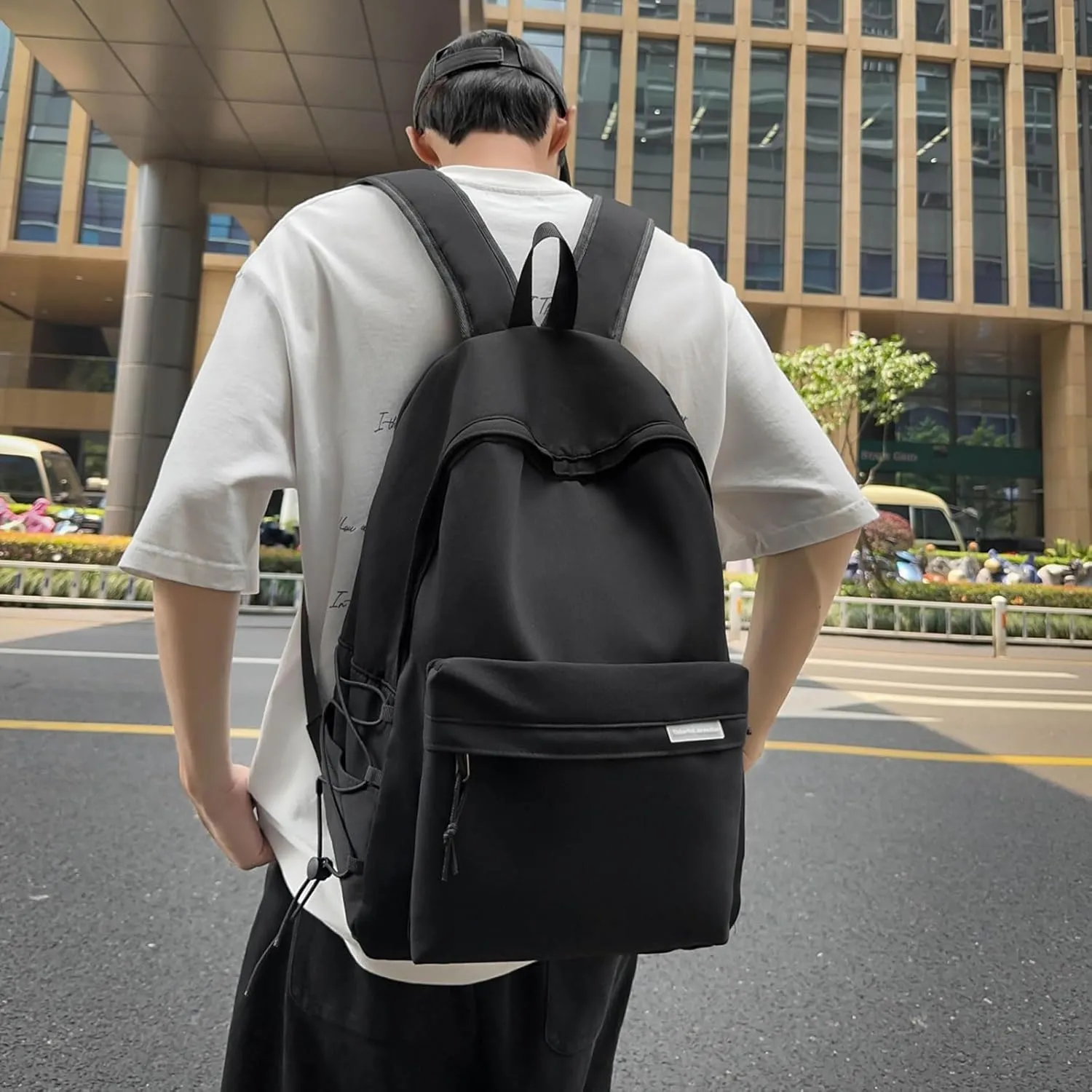 Teclado Plain Backpack Casual Bookbags Lightweight Laptop Bag Outing Travel Daypacks (Black)