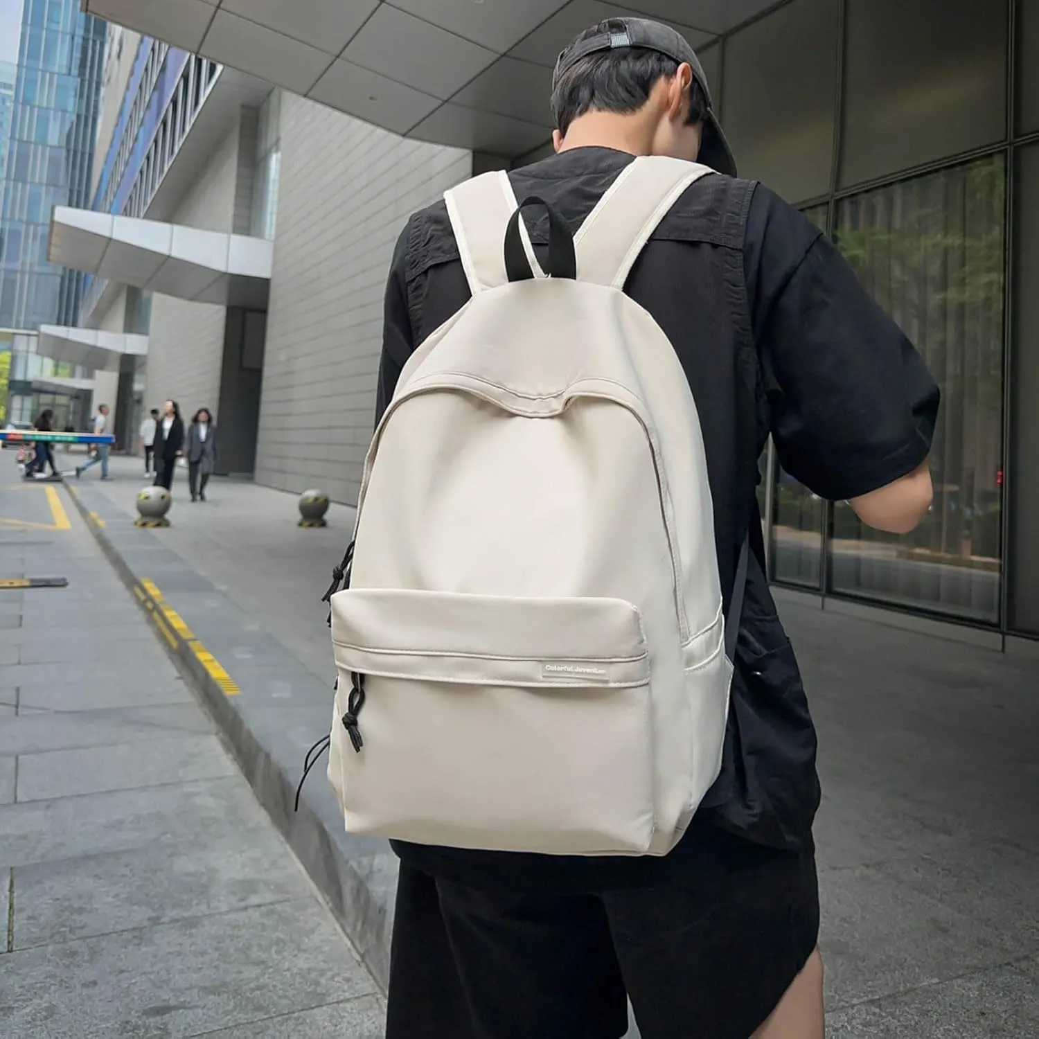 Teclado Plain Backpack Casual Bookbags Lightweight Laptop Bag Outing Travel Daypacks (White)