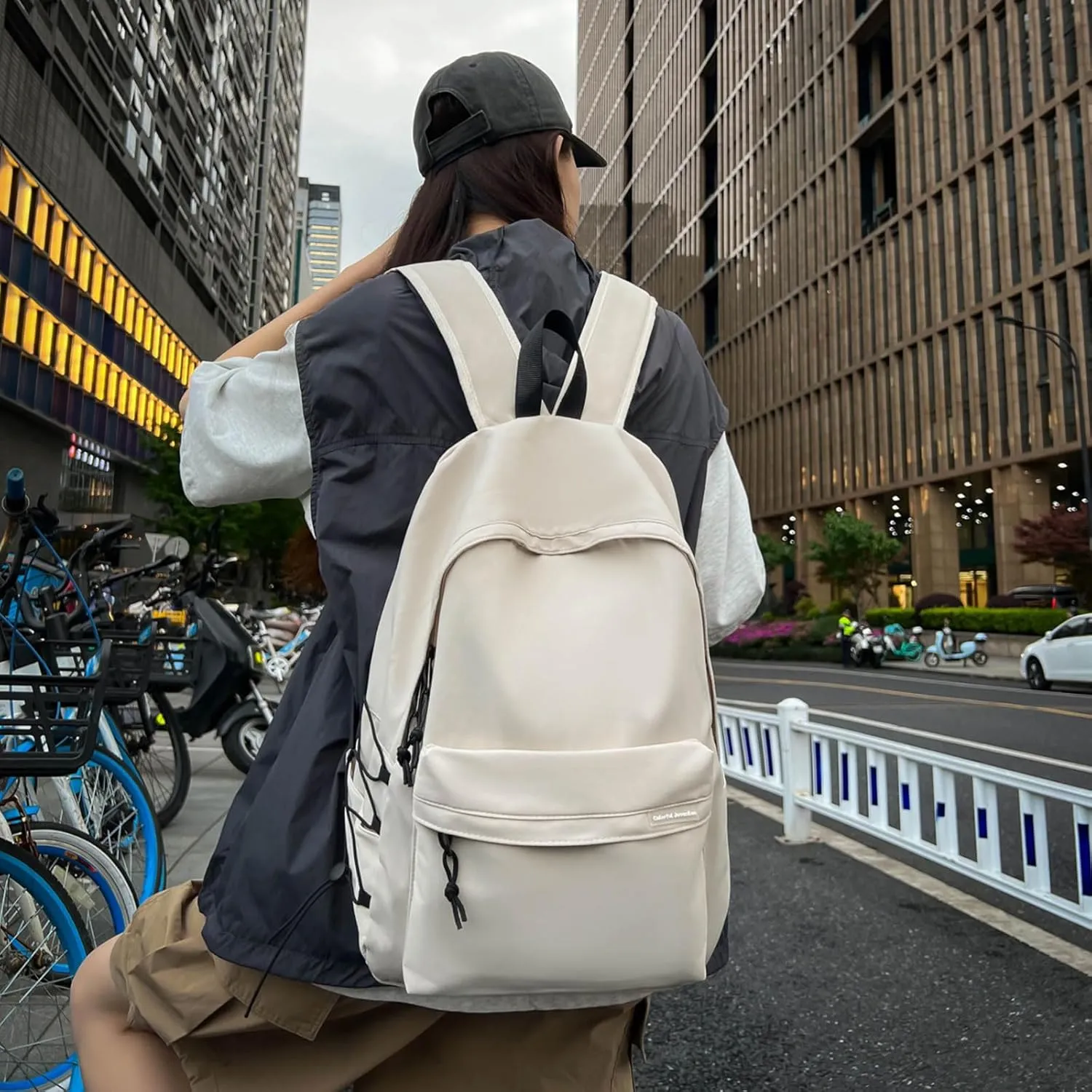 Teclado Plain Backpack Casual Bookbags Lightweight Laptop Bag Outing Travel Daypacks (White)