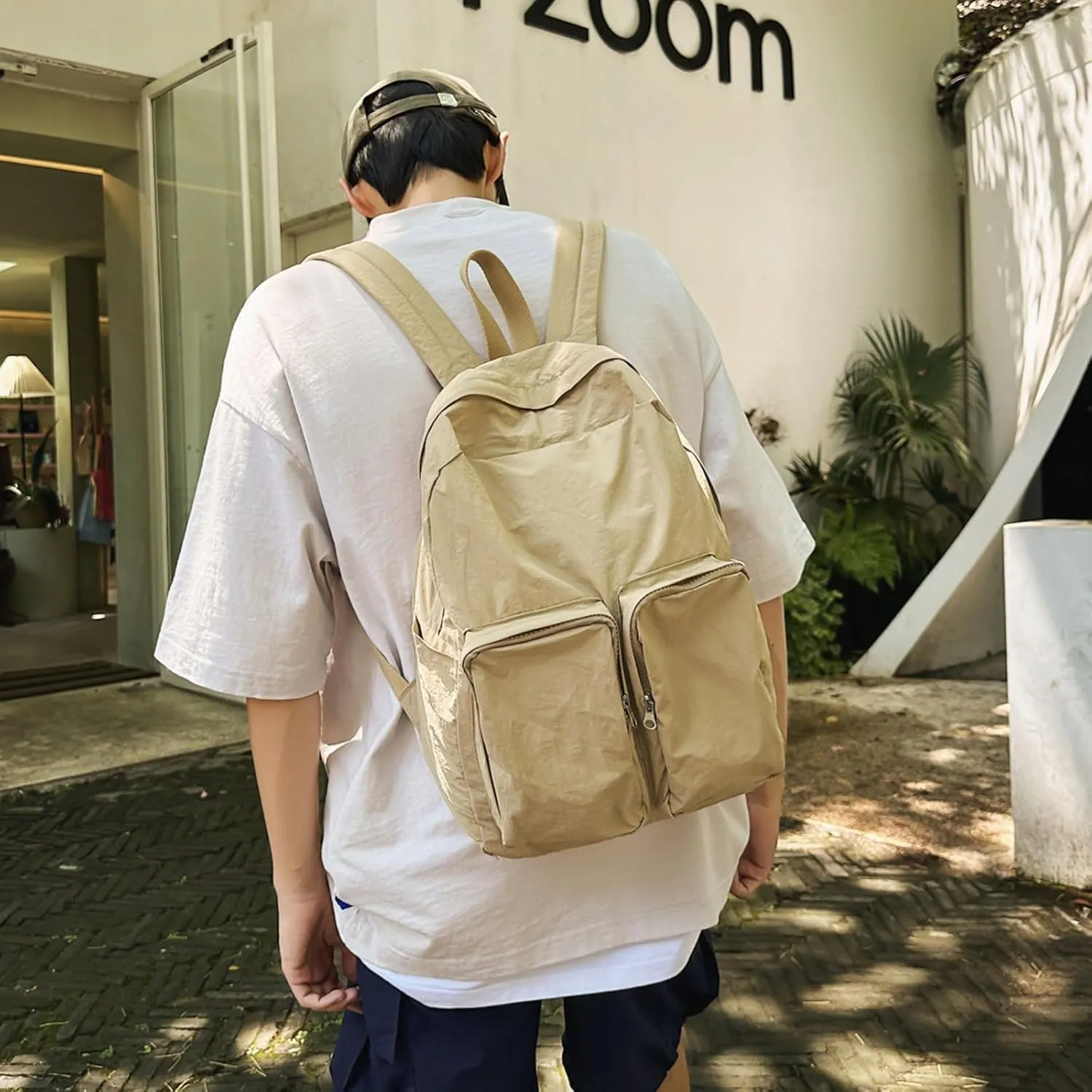 Teclado Plain Backpack Casual Bookbags Quick Drying Lightweight Gym Sports Laptop Bag Outdoor Travel Daypacks (Khaki)