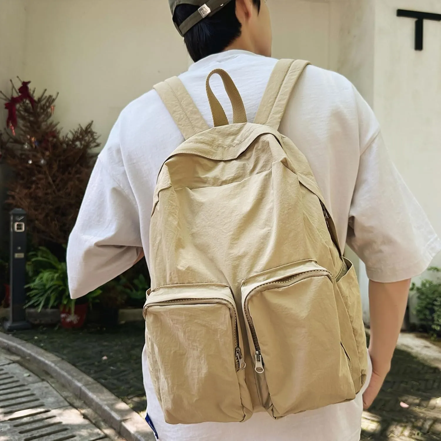 Teclado Plain Backpack Casual Bookbags Quick Drying Lightweight Gym Sports Laptop Bag Outdoor Travel Daypacks (Khaki)
