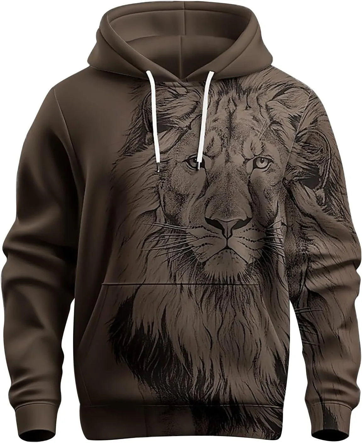 Trendy Workout Hoodies for Men 3D Lion Graphic Drawstring Long Sleeve Hooded Pullover Gym Athletic Casual Sweatshirts