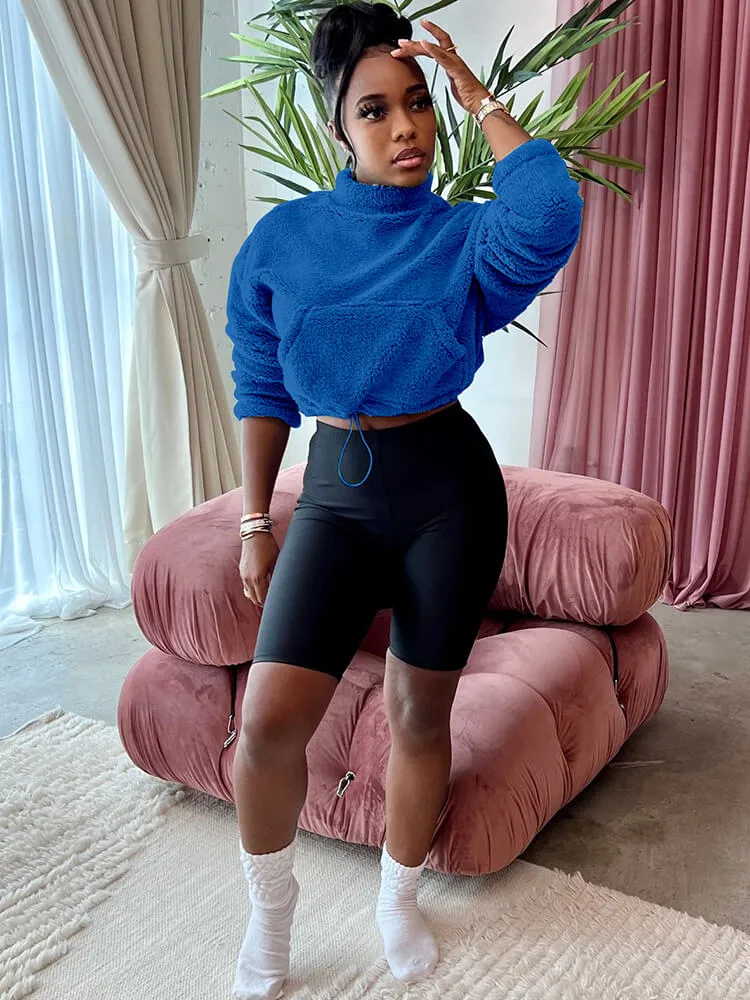 Two Piece Fleece Tops & Bodycon Shorts