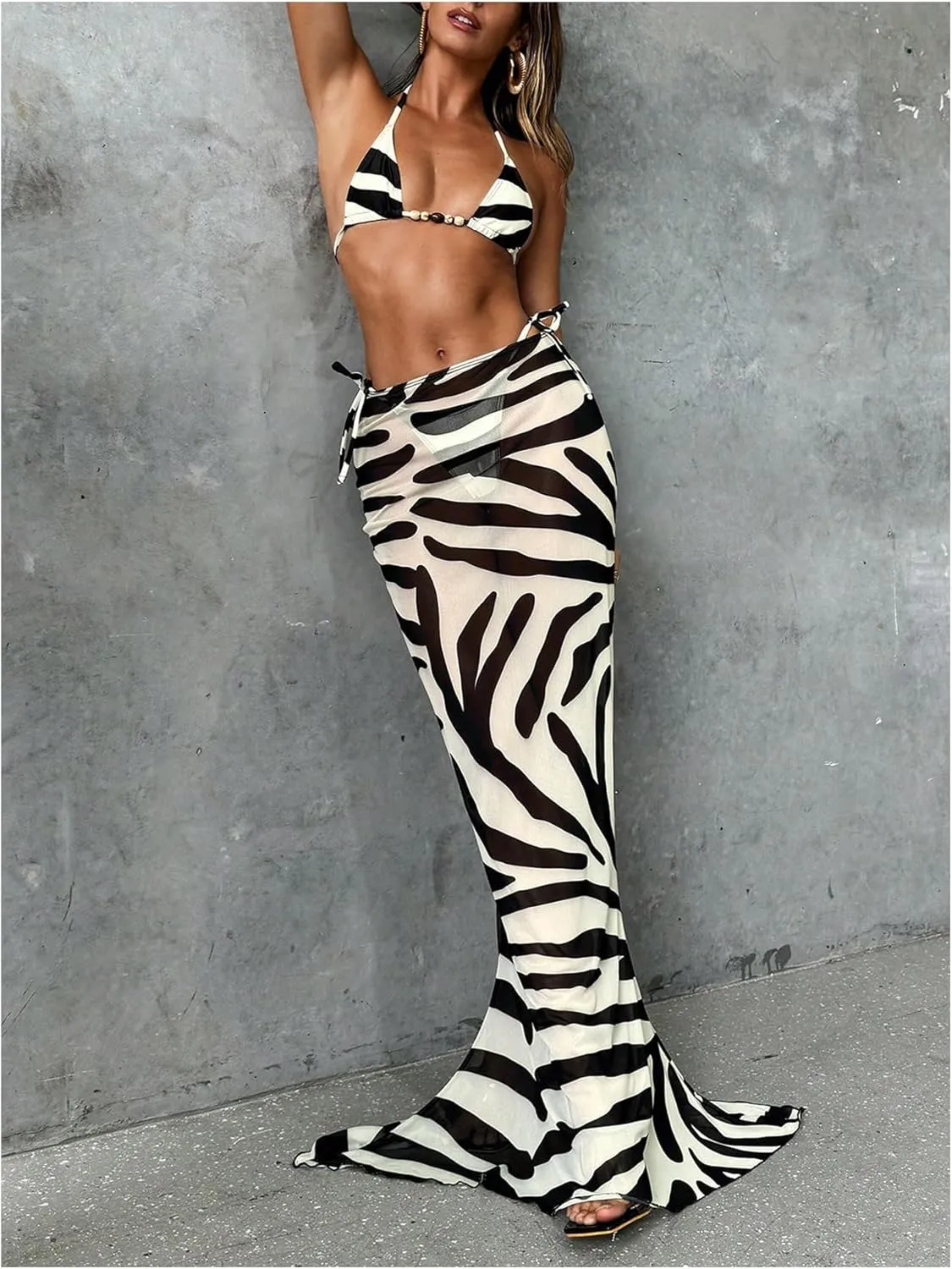Verdusa Women's Animal Print Bathing Suit Cover Up Vacation Bodycon Maxi Skirt