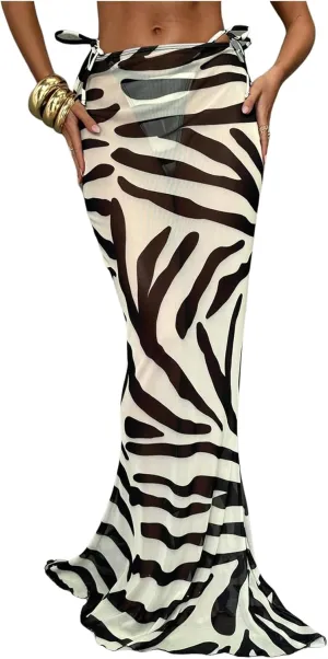 Verdusa Women's Animal Print Bathing Suit Cover Up Vacation Bodycon Maxi Skirt