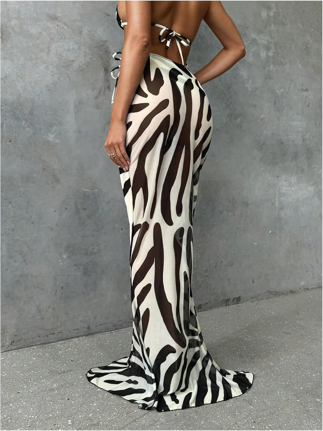 Verdusa Women's Animal Print Bathing Suit Cover Up Vacation Bodycon Maxi Skirt