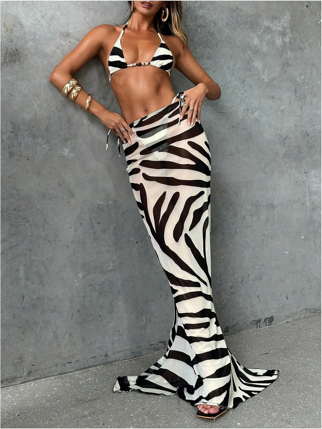 Verdusa Women's Animal Print Bathing Suit Cover Up Vacation Bodycon Maxi Skirt