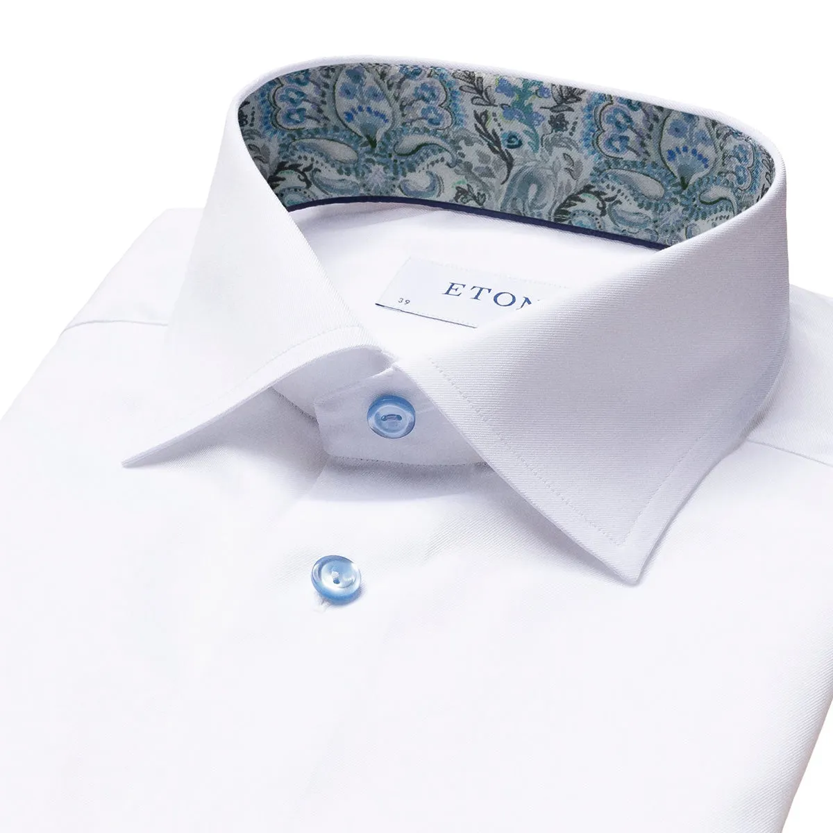 White Floral Trim Signature Twill Contemporary Fit Shirt