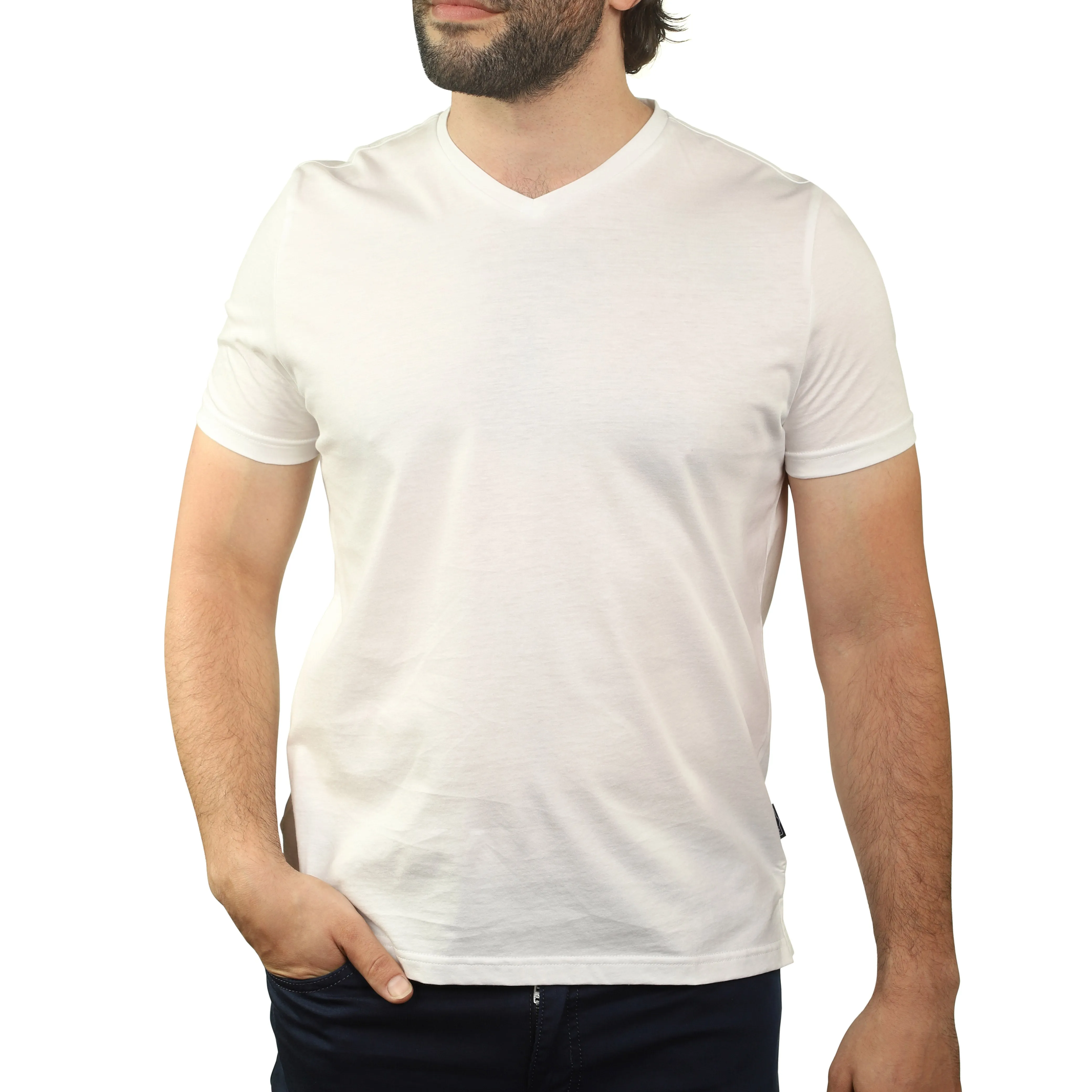White Mercerized Cotton V-Neck T-Shirt