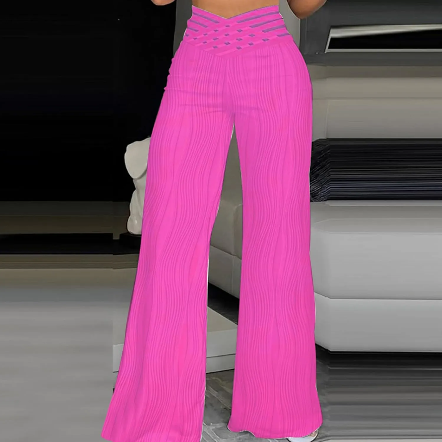 Wide Leg Pants for Women High Waist Bow Tie Casual Trousers Loose Fit Straight Barrel Pants Fall Vacation Trousers