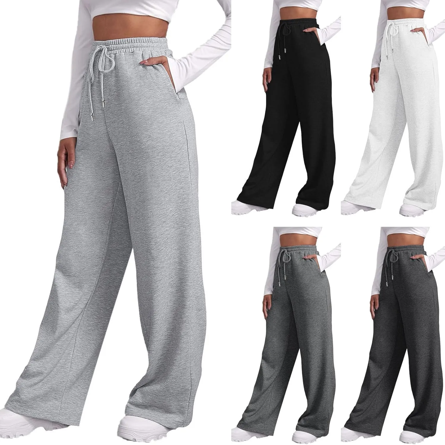 Wide Leg Sweatpants Women 2024 High Waist Casual Joggers with Pockets Loose Lightweight Soft Comfy Straight Yoga Sweat Pants