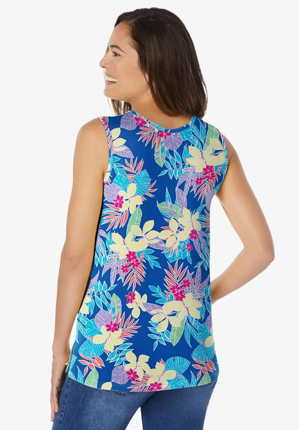 Woman Within Plus Size Perfect Printed Scoopneck Tank