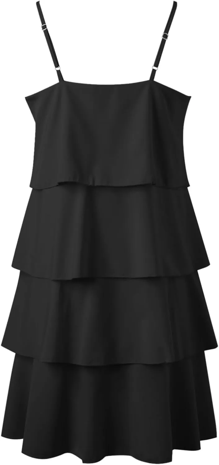 Women Boho Solid Dress Summer Ruffle Layered Flutter Halter Dress Fashion Sleeveless Beach Dress Sundresses
