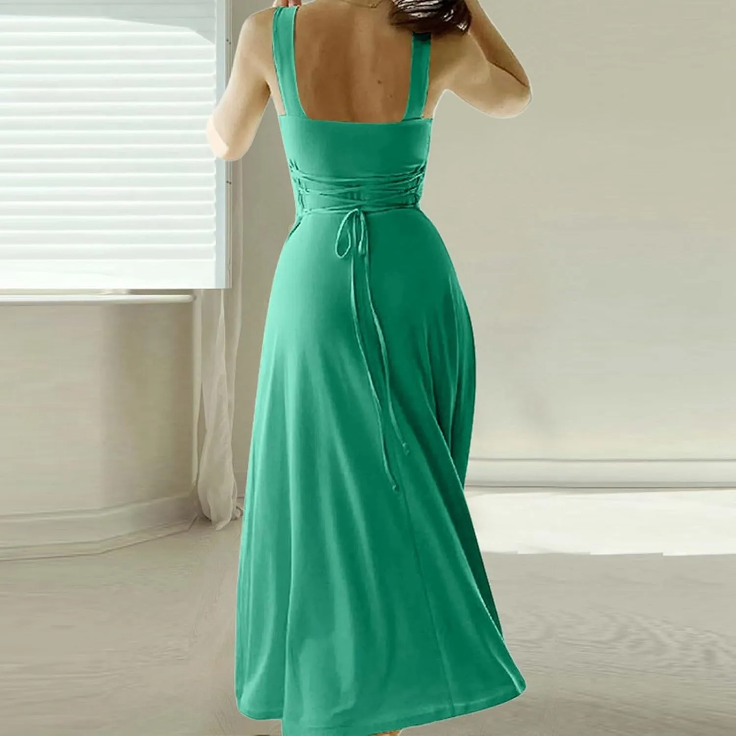 Women Casual Summer Dress Pleated Sundress Loose Split Tank Dress Long Beach Travel 2025 Vacation Dress