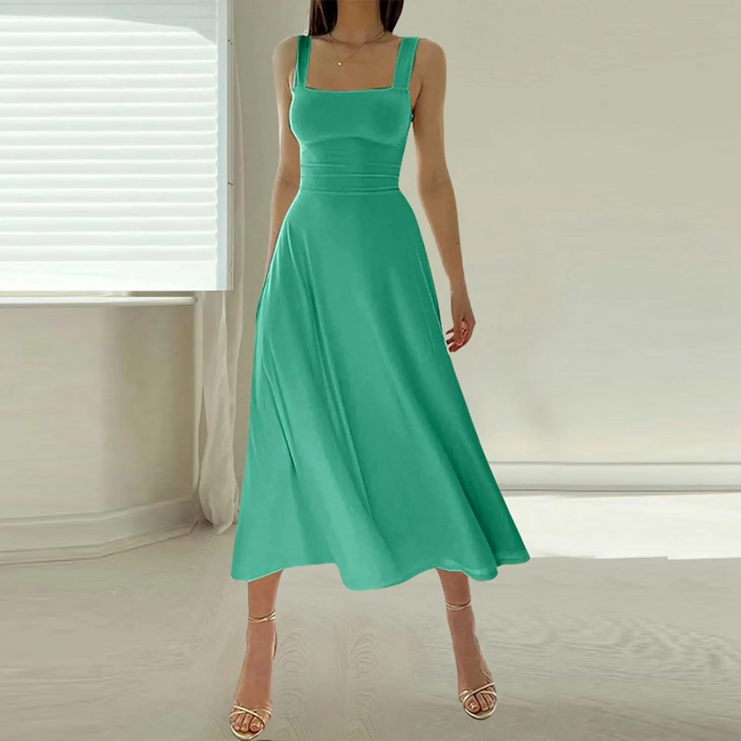 Women Casual Summer Dress Pleated Sundress Loose Split Tank Dress Long Beach Travel 2025 Vacation Dress