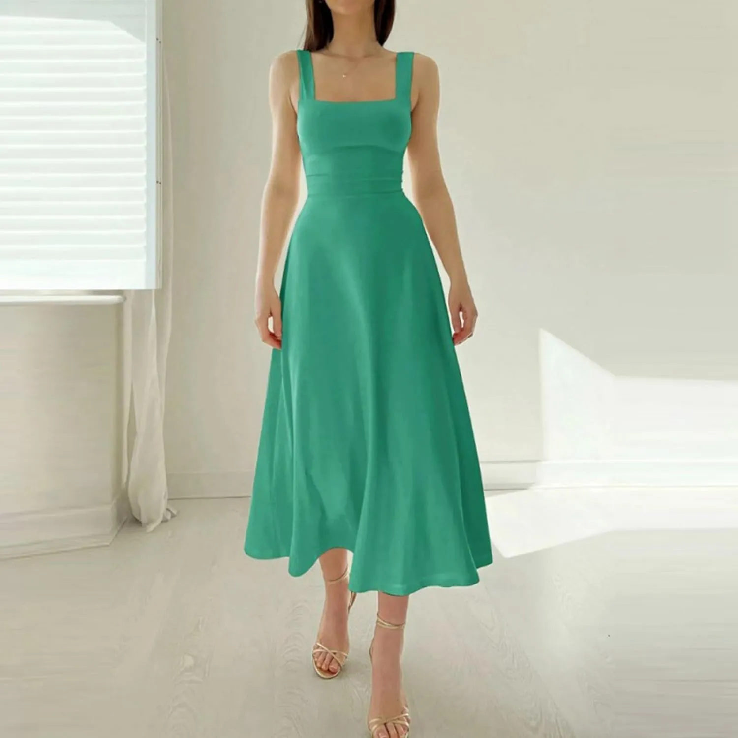 Women Casual Summer Dress Pleated Sundress Loose Split Tank Dress Long Beach Travel 2025 Vacation Dress