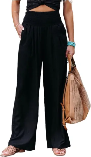 Women Casual Wide Leg Pants Lotus and Luna Pants Elastic High Waist Wide Leg Yoga Trousers with Pockets