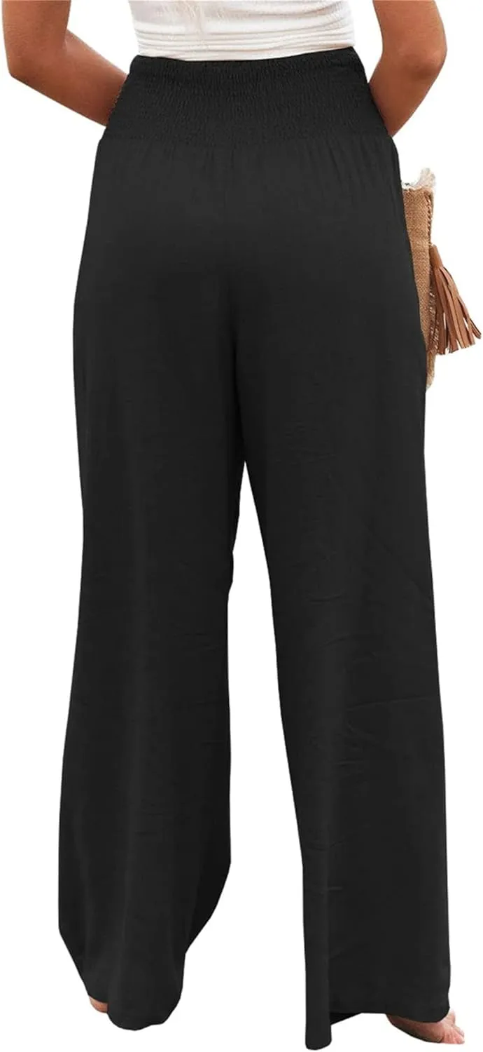 Women Casual Wide Leg Pants Lotus and Luna Pants Elastic High Waist Wide Leg Yoga Trousers with Pockets