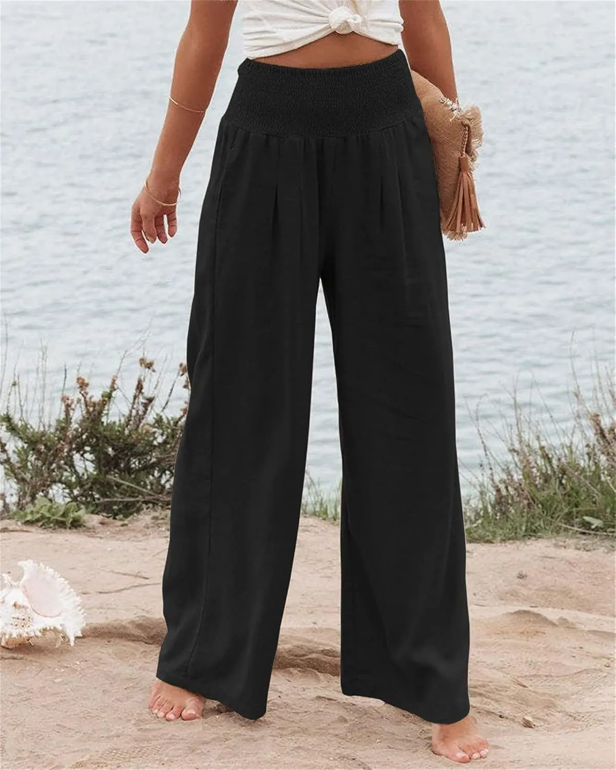 Women Casual Wide Leg Pants Lotus and Luna Pants Elastic High Waist Wide Leg Yoga Trousers with Pockets