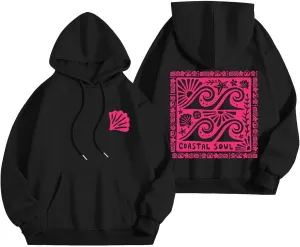 Women Cute Flower Print Hoodie Comfy Preppy Hooded Sweatshirt for Teen Girls Long Sleeve Drawstring Oversized Pullover Tops
