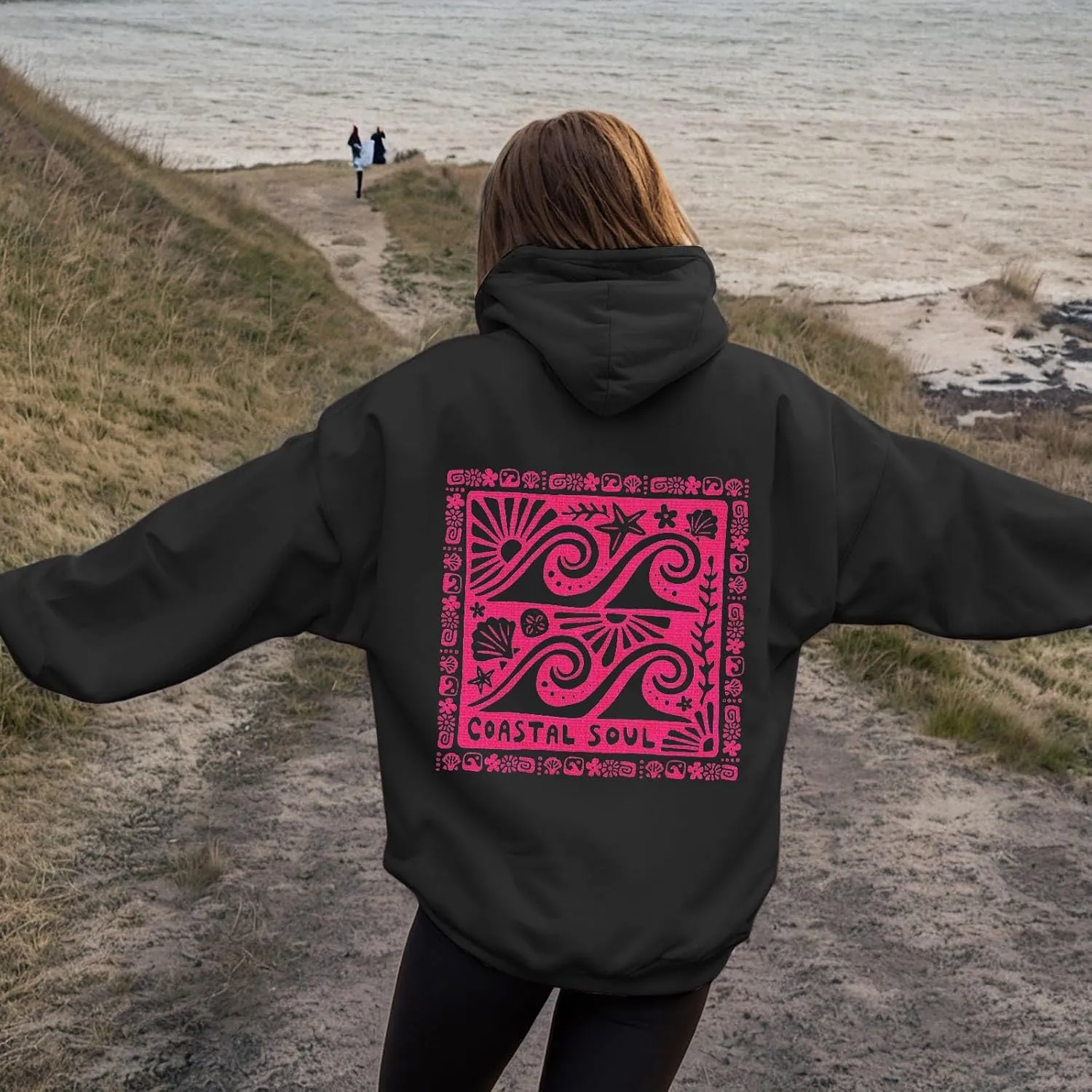 Women Cute Flower Print Hoodie Comfy Preppy Hooded Sweatshirt for Teen Girls Long Sleeve Drawstring Oversized Pullover Tops
