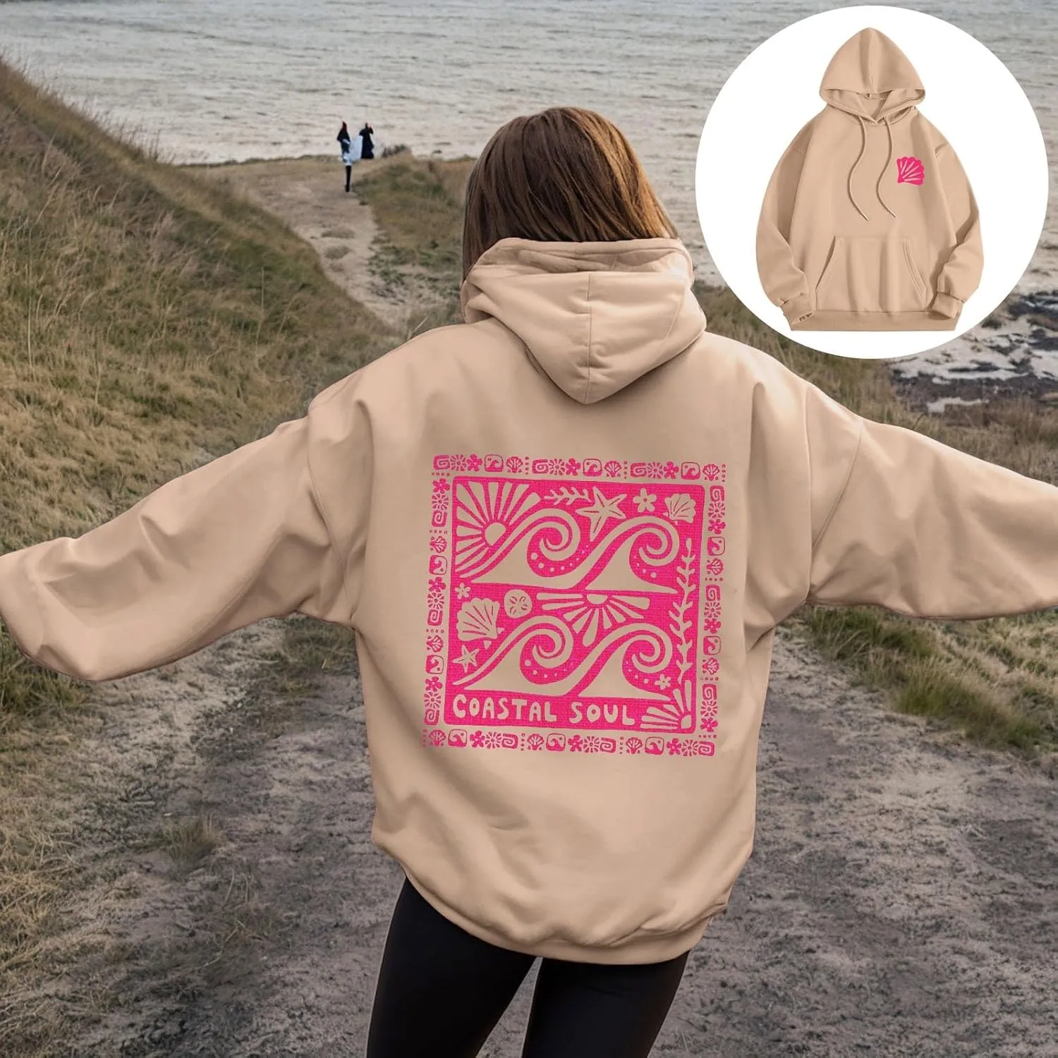 Women Cute Flower Print Hoodie Comfy Preppy Hooded Sweatshirt for Teen Girls Long Sleeve Drawstring Oversized Pullover Tops