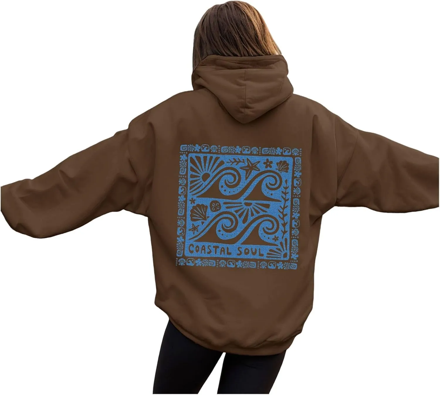 Women Cute Flower Print Hoodie Comfy Preppy Hooded Sweatshirt for Teen Girls Long Sleeve Drawstring Oversized Pullover Tops