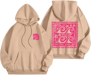 Women Cute Flower Print Hoodie Comfy Preppy Hooded Sweatshirt for Teen Girls Long Sleeve Drawstring Oversized Pullover Tops