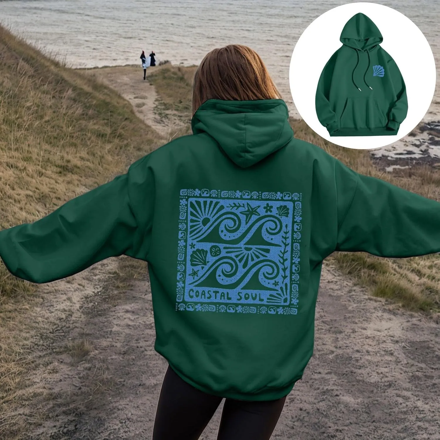 Women Cute Flower Print Hoodie Comfy Preppy Hooded Sweatshirt for Teen Girls Long Sleeve Drawstring Oversized Pullover Tops