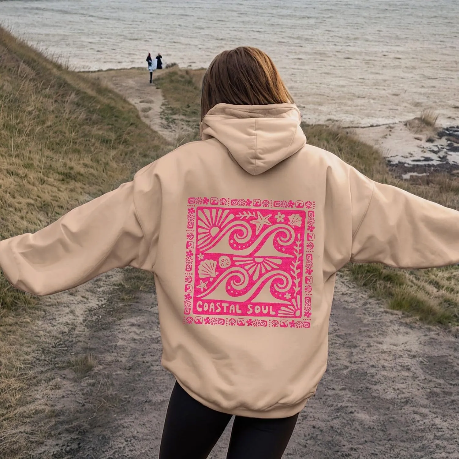 Women Cute Flower Print Hoodie Comfy Preppy Hooded Sweatshirt for Teen Girls Long Sleeve Drawstring Oversized Pullover Tops