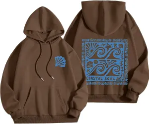 Women Cute Flower Print Hoodie Comfy Preppy Hooded Sweatshirt for Teen Girls Long Sleeve Drawstring Oversized Pullover Tops