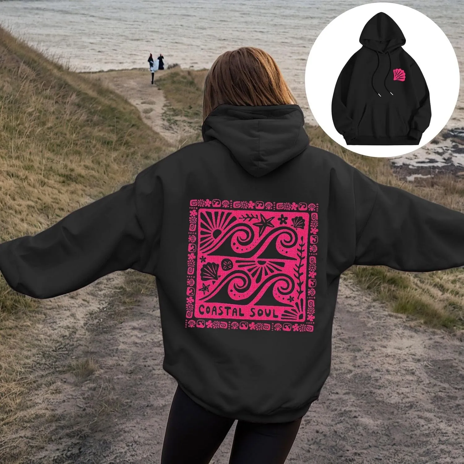 Women Cute Flower Print Hoodie Comfy Preppy Hooded Sweatshirt for Teen Girls Long Sleeve Drawstring Oversized Pullover Tops