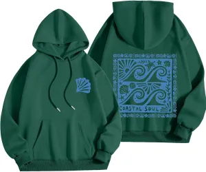 Women Cute Flower Print Hoodie Comfy Preppy Hooded Sweatshirt for Teen Girls Long Sleeve Drawstring Oversized Pullover Tops