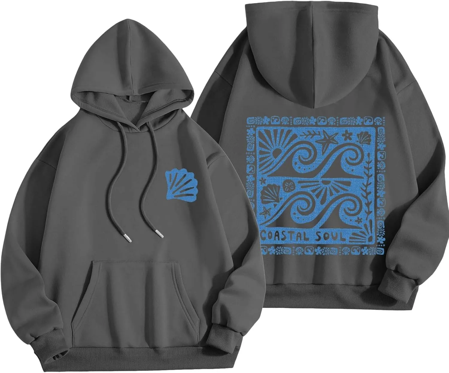 Women Cute Flower Print Hoodie Comfy Preppy Hooded Sweatshirt for Teen Girls Long Sleeve Drawstring Oversized Pullover Tops