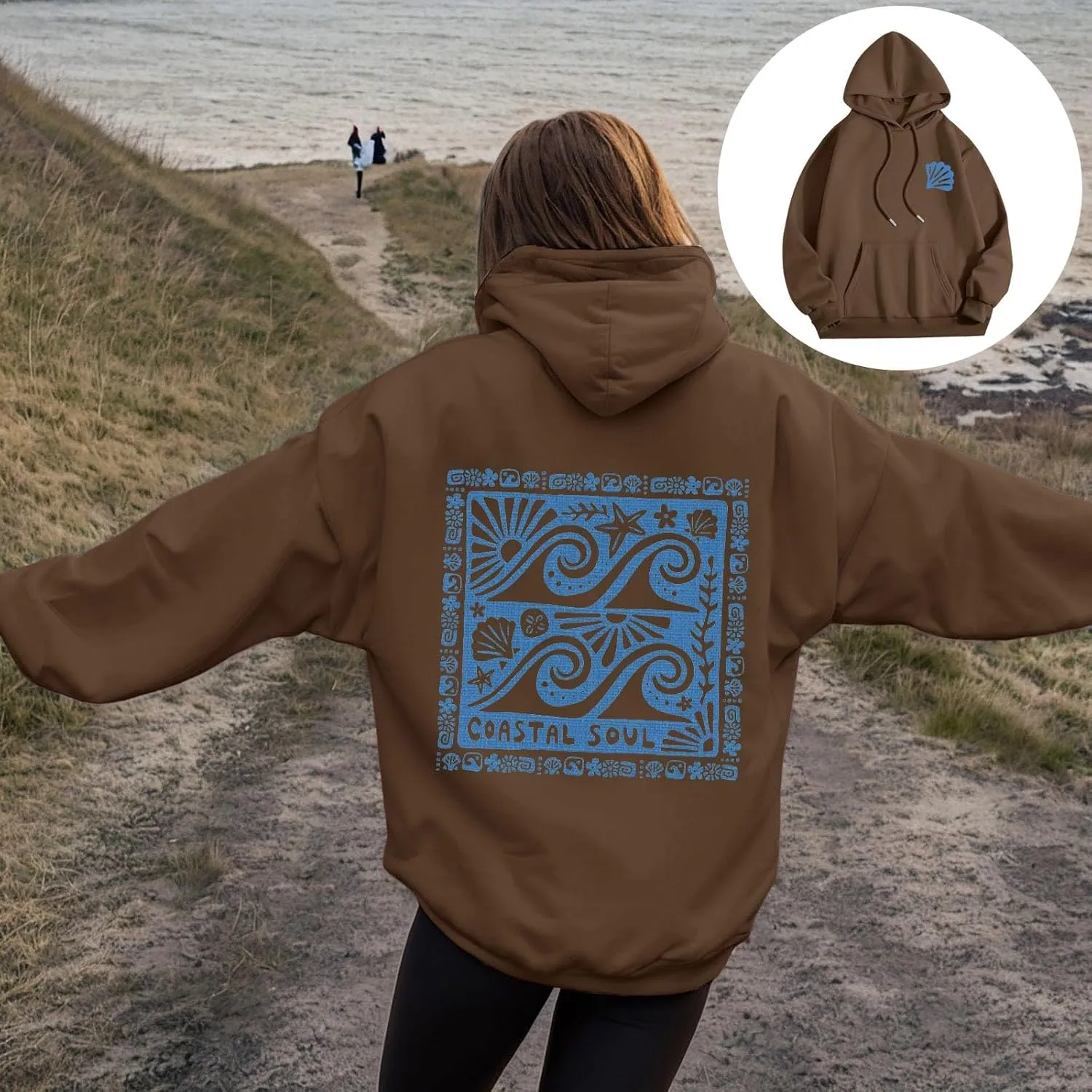 Women Cute Flower Print Hoodie Comfy Preppy Hooded Sweatshirt for Teen Girls Long Sleeve Drawstring Oversized Pullover Tops