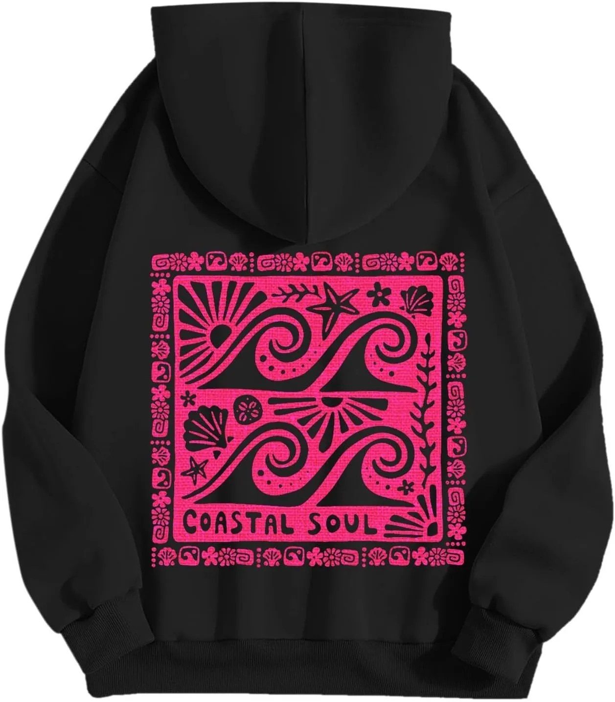 Women Cute Flower Print Hoodie Comfy Preppy Hooded Sweatshirt for Teen Girls Long Sleeve Drawstring Oversized Pullover Tops