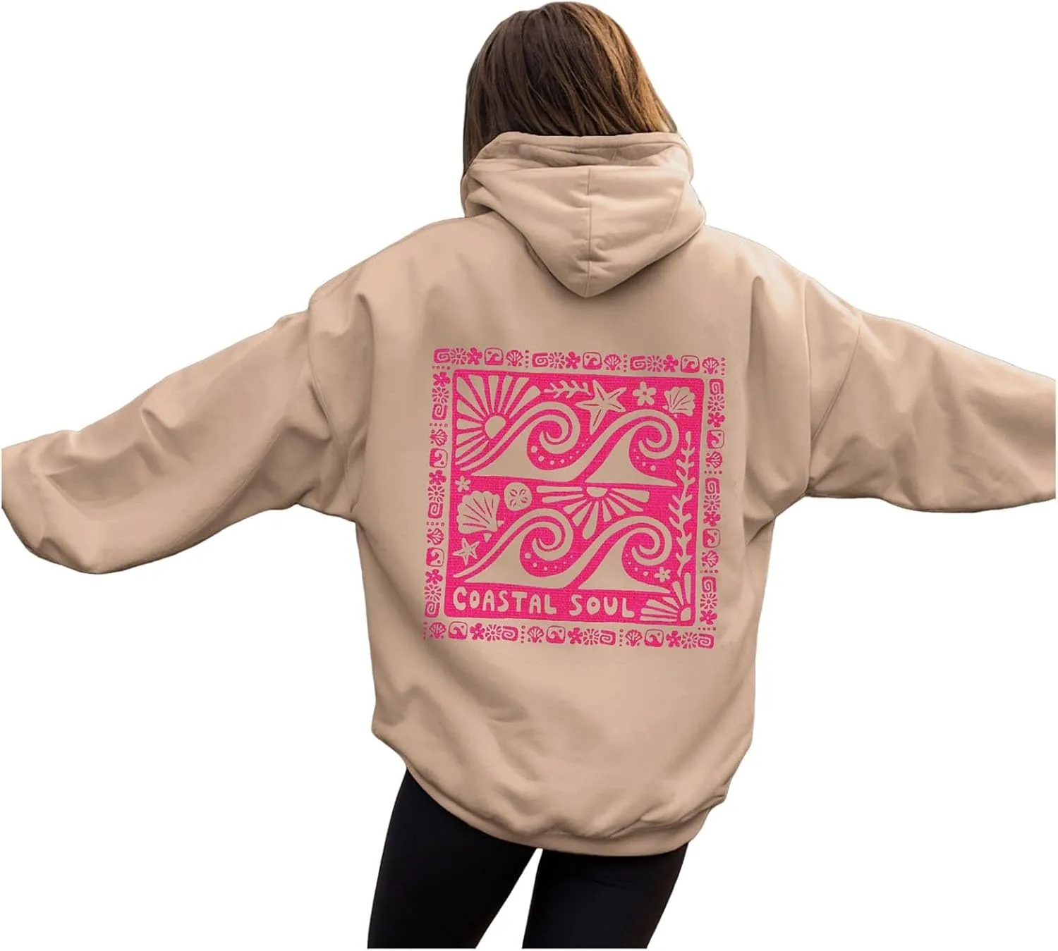 Women Cute Flower Print Hoodie Comfy Preppy Hooded Sweatshirt for Teen Girls Long Sleeve Drawstring Oversized Pullover Tops