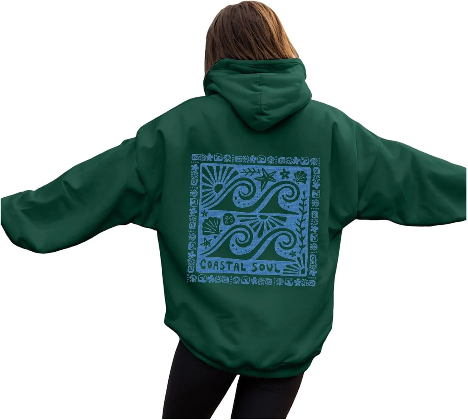 Women Cute Flower Print Hoodie Comfy Preppy Hooded Sweatshirt for Teen Girls Long Sleeve Drawstring Oversized Pullover Tops