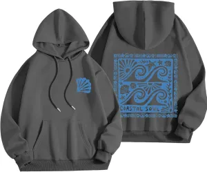 Women Cute Flower Print Hoodie Comfy Preppy Hooded Sweatshirt for Teen Girls Long Sleeve Drawstring Oversized Pullover Tops