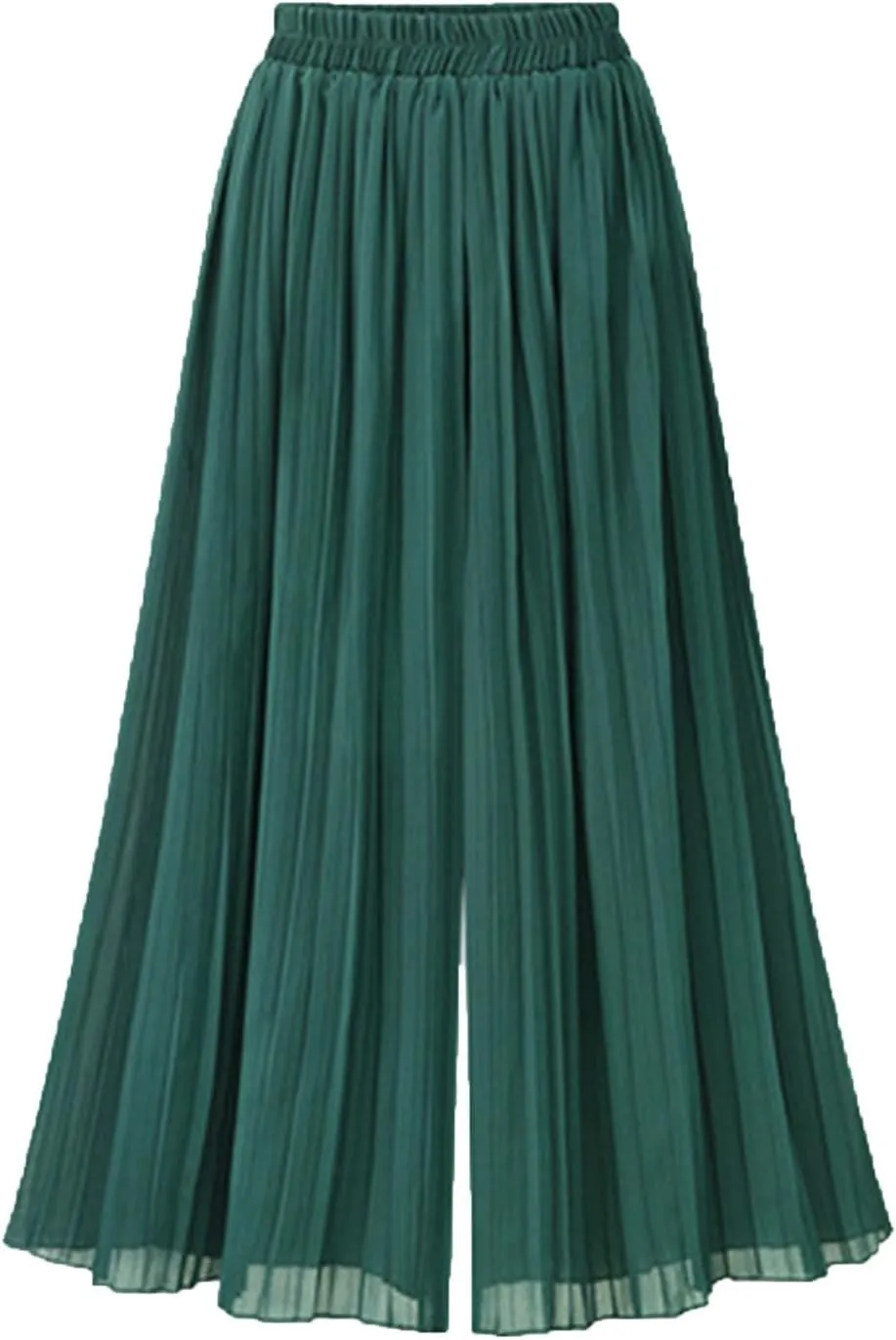 Women Flowy Chiffon Pleated Palazzo Pants Summer High Waist Wide Leg Capri Pant Culottes Elegant Dancing Cropped Trousers