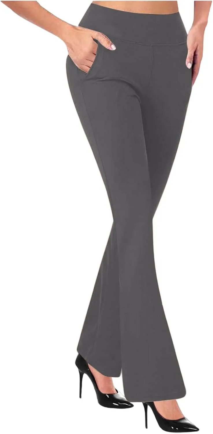 Women High Waist Yoga Pants Tummy Control Stretchy Straight Pant Comfy Business Trouser Workout Gym Legging Pockets