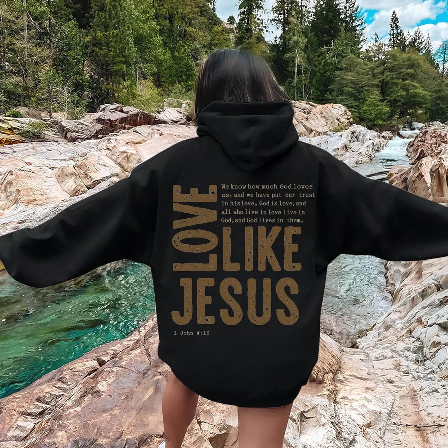 Women Love Like Jesus Religious God Jesus Sweatshirts Hooded Bible Verse Oversize Comfort Inspirational Letter Cross