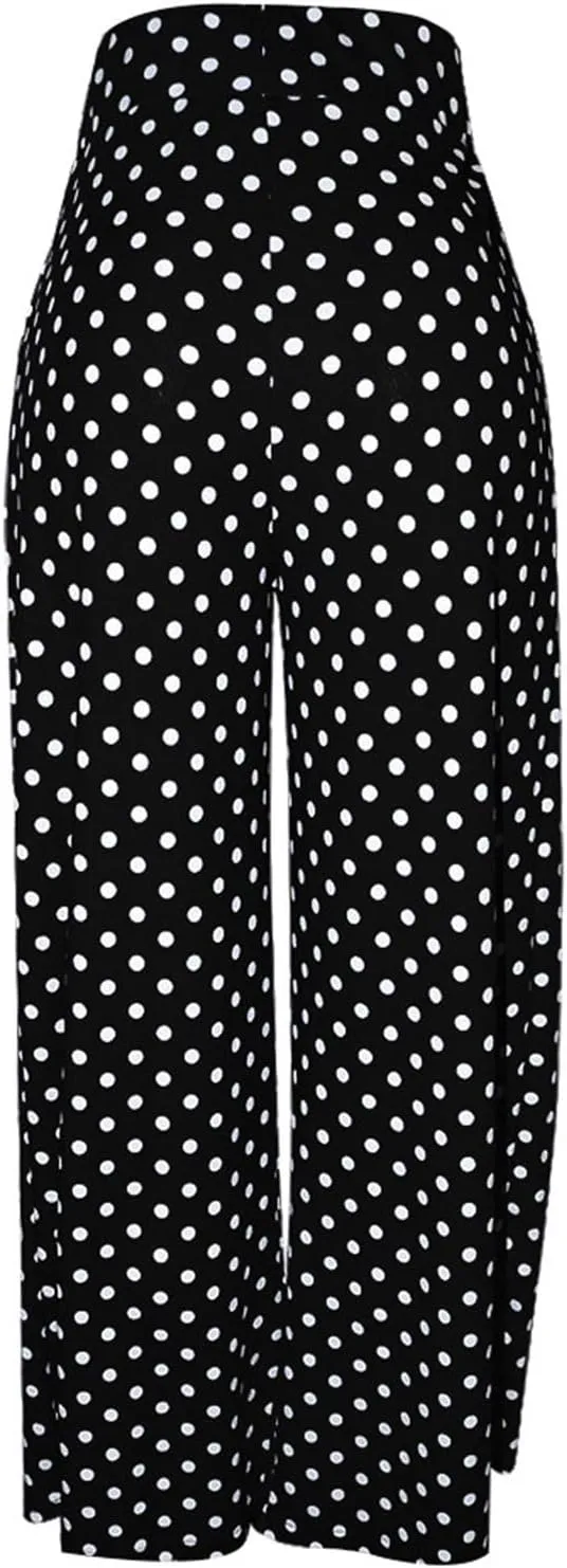 Women Polka Dots Oversized Straight Leg Baggy Pants Stretch High Waist Summer Fashion Casual Trousers with Pockets