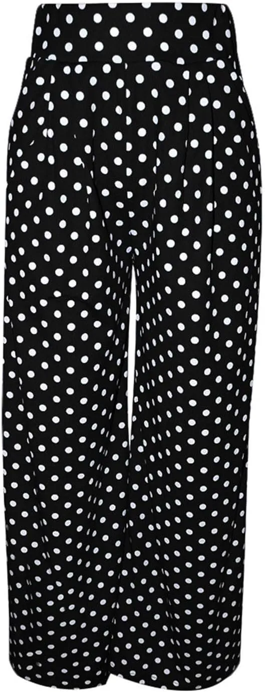 Women Polka Dots Oversized Straight Leg Baggy Pants Stretch High Waist Summer Fashion Casual Trousers with Pockets