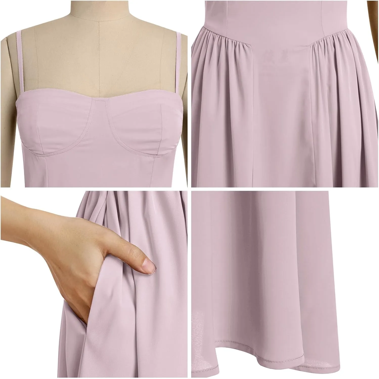 Women Spaghetti Strap Dress Sleeveless Low Cut Bustier Long Dress with Pockets Women's Y2k Summer Boho Maxi Dress