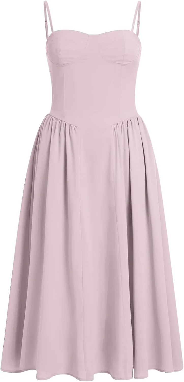 Women Spaghetti Strap Dress Sleeveless Low Cut Bustier Long Dress with Pockets Women's Y2k Summer Boho Maxi Dress