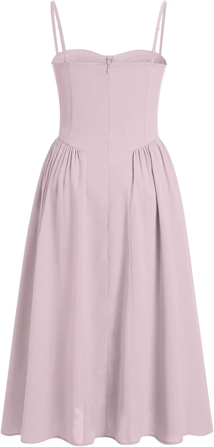 Women Spaghetti Strap Dress Sleeveless Low Cut Bustier Long Dress with Pockets Women's Y2k Summer Boho Maxi Dress