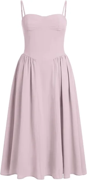 Women Spaghetti Strap Dress Sleeveless Low Cut Bustier Long Dress with Pockets Women's Y2k Summer Boho Maxi Dress