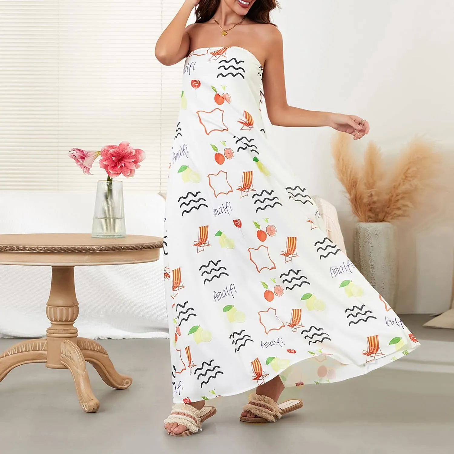 Women Strapless Tube Maxi Dress Y2k Sexy A Line Floral Long Dress Summer Beach Sundress Boho Dress