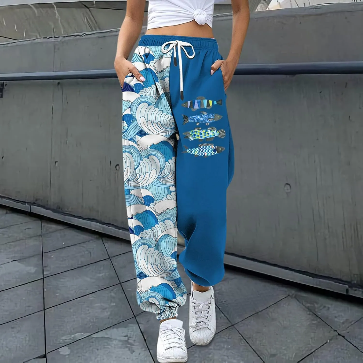 Women Stretch Trousers Women's Sweatpants Elastic Drawstring High Waist Artistic Patterns Super Soft Active Trousers